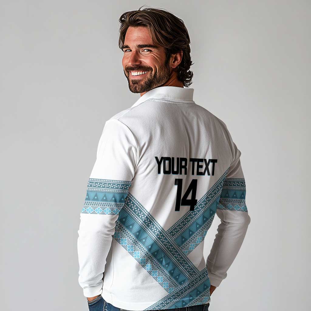 Custom Fiji Tapa Rugby 2025 Long Sleeve Polo Shirt Go Champions Fijiana LT14 - Polynesian Pride