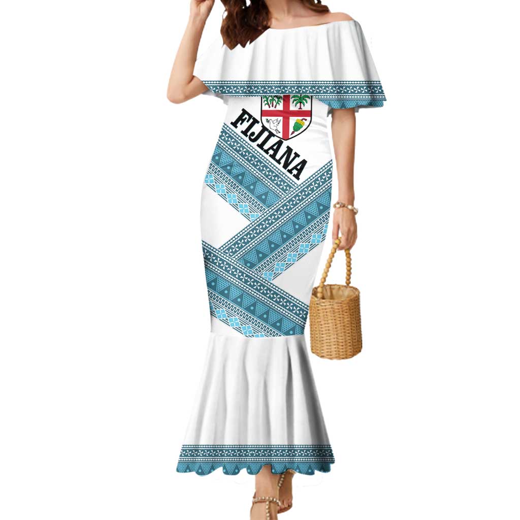 Custom Fiji Tapa Rugby 2025 Mermaid Dress Go Champions Fijiana LT14 Women White - Polynesian Pride