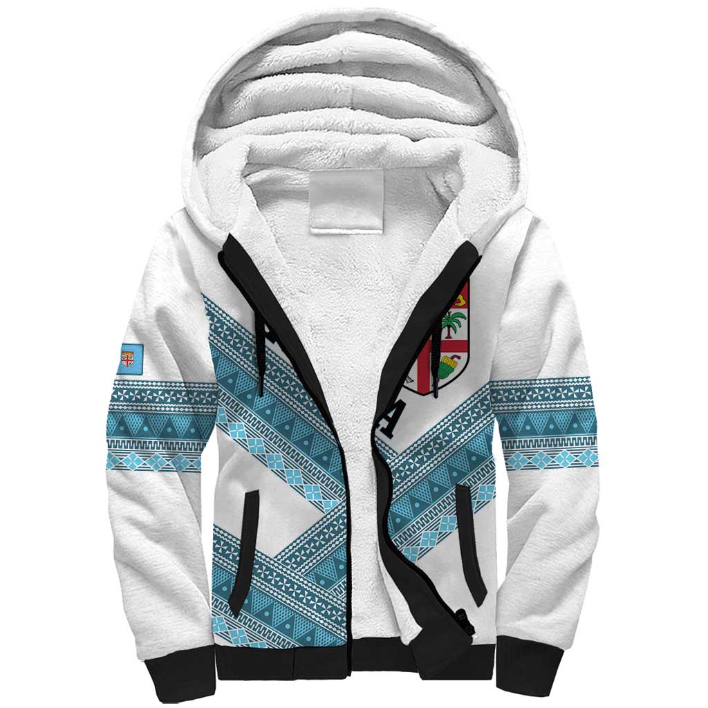 Custom Fiji Tapa Rugby 2025 Sherpa Hoodie Go Champions Fijiana LT14 Unisex White - Polynesian Pride