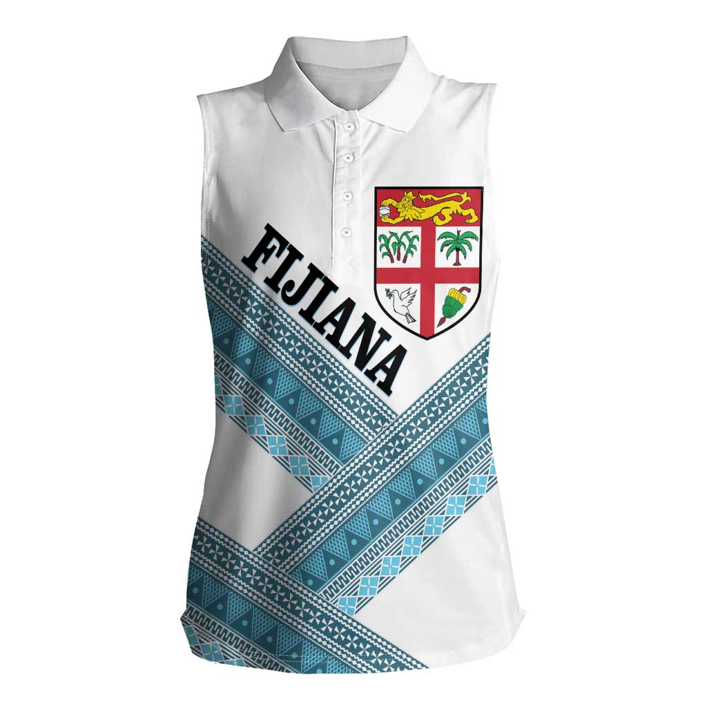 Custom Fiji Tapa Rugby 2025 Women Sleeveless Polo Shirt Go Champions Fijiana LT14 Female White - Polynesian Pride