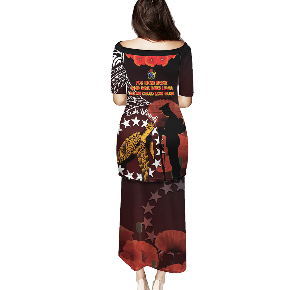 Cook Islands ANZAC Day Family Matching Puletasi and Hawaiian Shirt Poppies With Sea Turtle LT14 - Polynesian Pride
