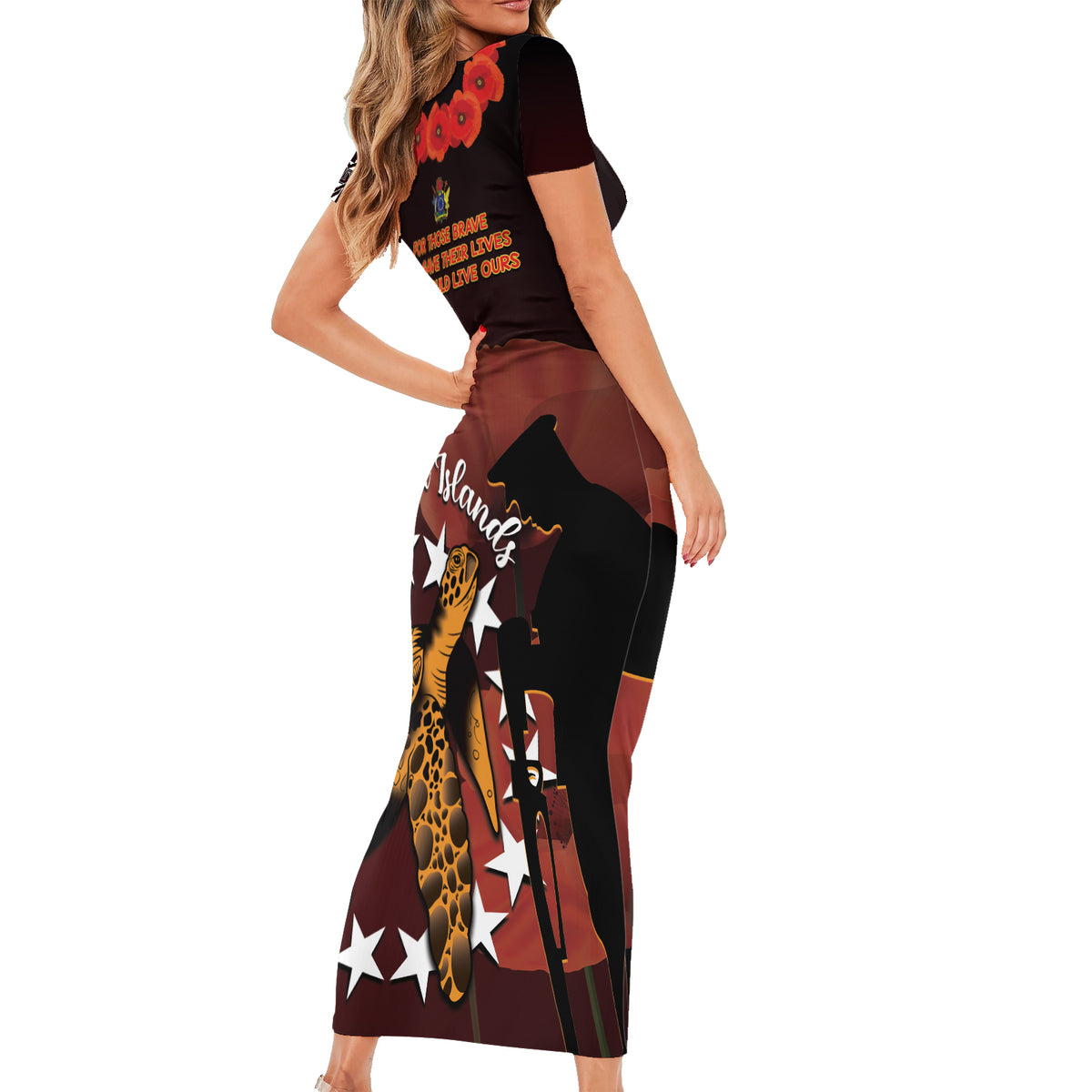 Cook Islands ANZAC Day Family Matching Short Sleeve Bodycon Dress and Hawaiian Shirt Poppies With Sea Turtle LT14 - Polynesian Pride