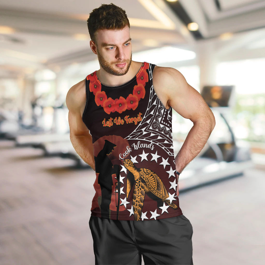 Cook Islands ANZAC Day Men Tank Top Poppies With Sea Turtle LT14 Red - Polynesian Pride