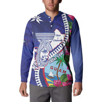Biba Guam Liberation Day Button Sweatshirt Tano y Chamoru Latte Stone Blue