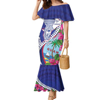 Biba Guam Liberation Day Family Matching Mermaid Dress and Hawaiian Shirt Tano y Chamoru Latte Stone Blue LT14 Mom's Dress Blue - Polynesian Pride