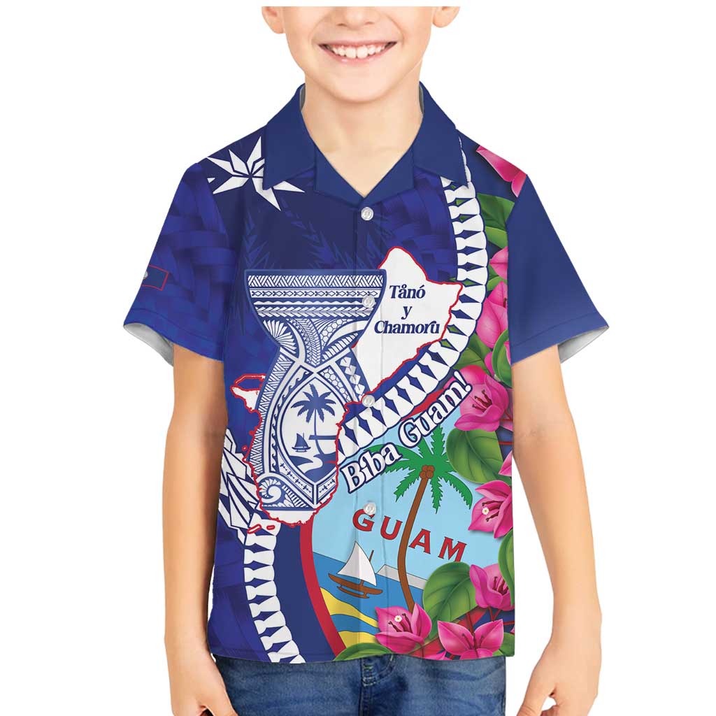 Biba Guam Liberation Day Family Matching Mermaid Dress and Hawaiian Shirt Tano y Chamoru Latte Stone Blue LT14 Son's Shirt Blue - Polynesian Pride