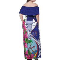 Biba Guam Liberation Day Family Matching Off Shoulder Maxi Dress and Hawaiian Shirt Tano y Chamoru Latte Stone Blue