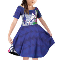 Biba Guam Liberation Day Family Matching Off Shoulder Short Dress and Hawaiian Shirt Tano y Chamoru Latte Stone Blue LT14 Daughter's Dress Blue - Polynesian Pride