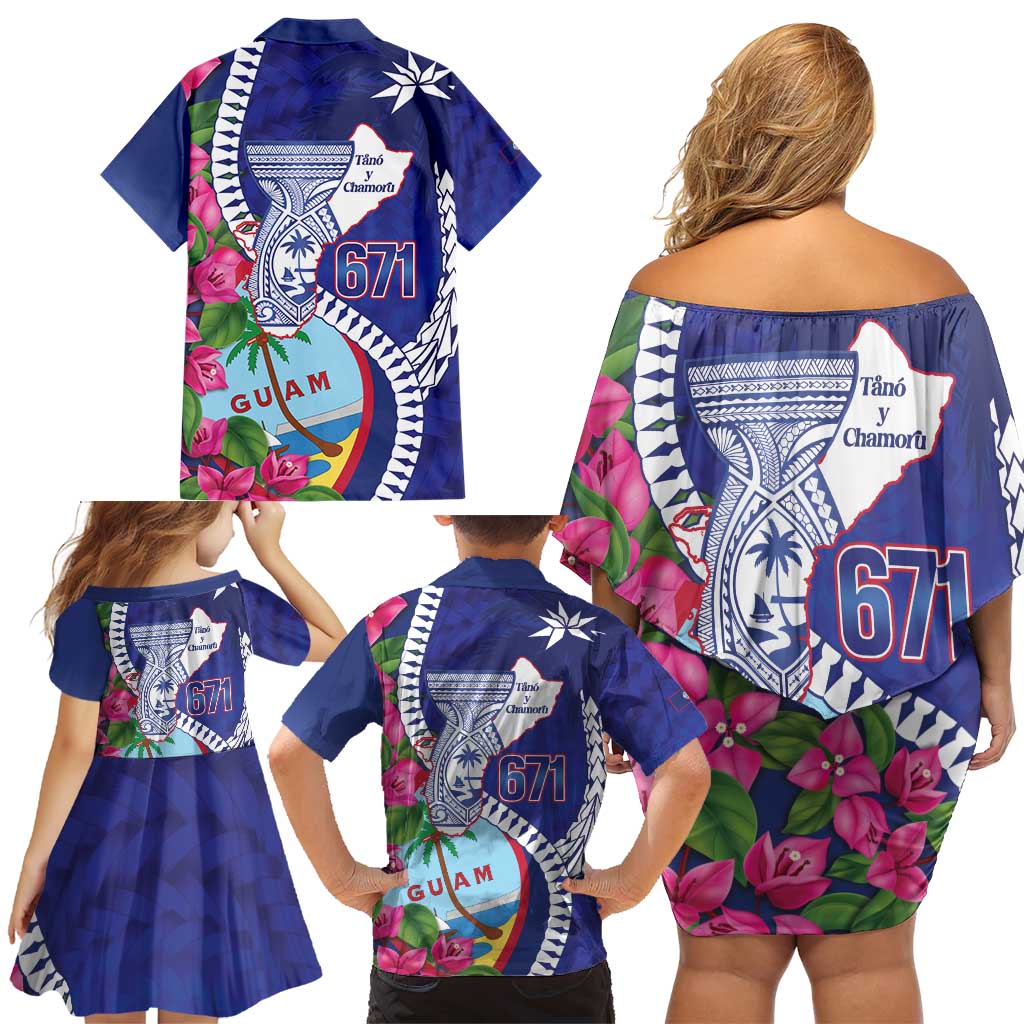 Biba Guam Liberation Day Family Matching Off Shoulder Short Dress and Hawaiian Shirt Tano y Chamoru Latte Stone Blue LT14 - Polynesian Pride