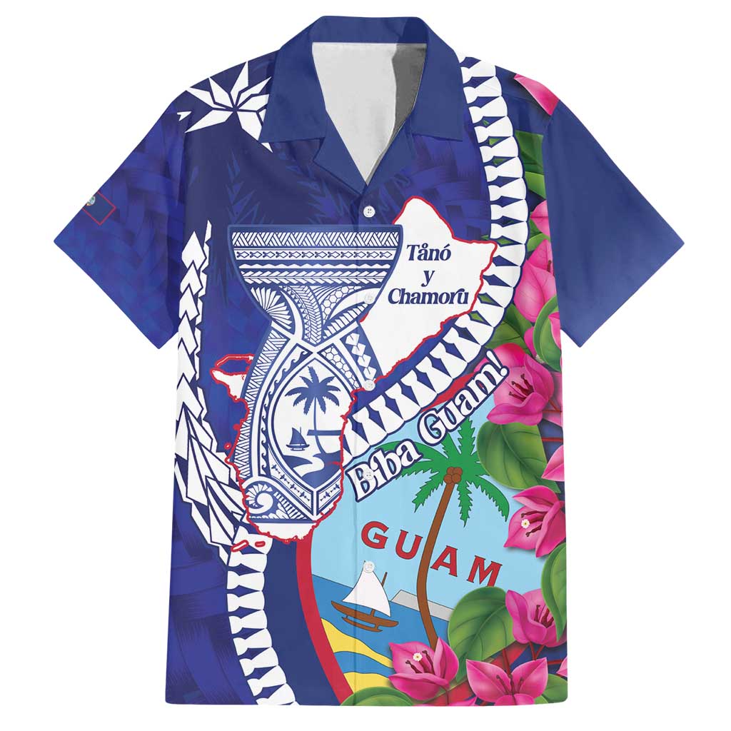 Biba Guam Liberation Day Family Matching Off Shoulder Short Dress and Hawaiian Shirt Tano y Chamoru Latte Stone Blue LT14 Dad's Shirt - Short Sleeve Blue - Polynesian Pride