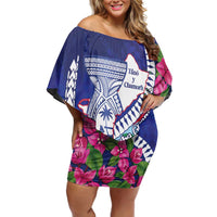 Biba Guam Liberation Day Family Matching Off Shoulder Short Dress and Hawaiian Shirt Tano y Chamoru Latte Stone Blue LT14 Mom's Dress Blue - Polynesian Pride