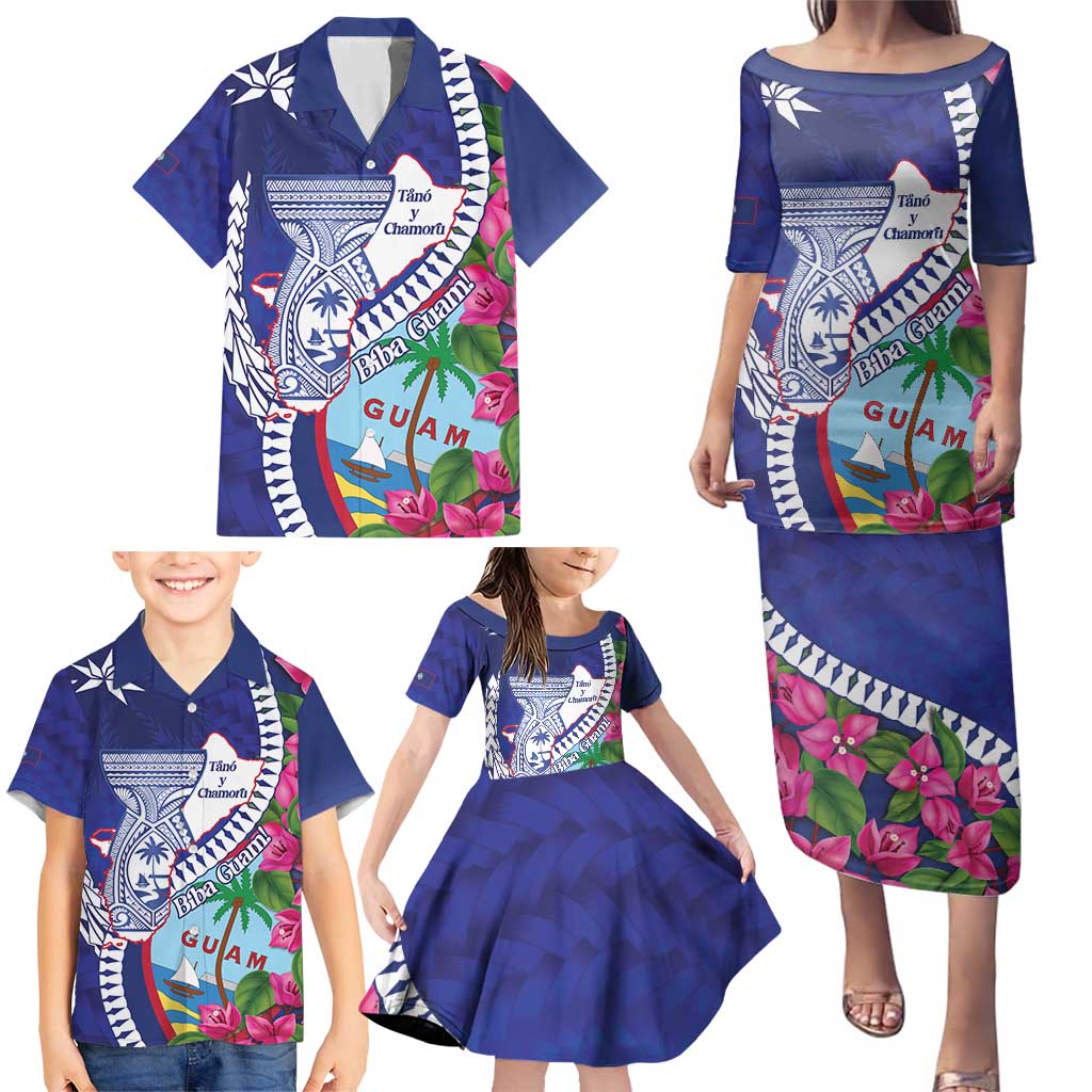 Biba Guam Liberation Day Family Matching Puletasi and Hawaiian Shirt Tano y Chamoru Latte Stone Blue