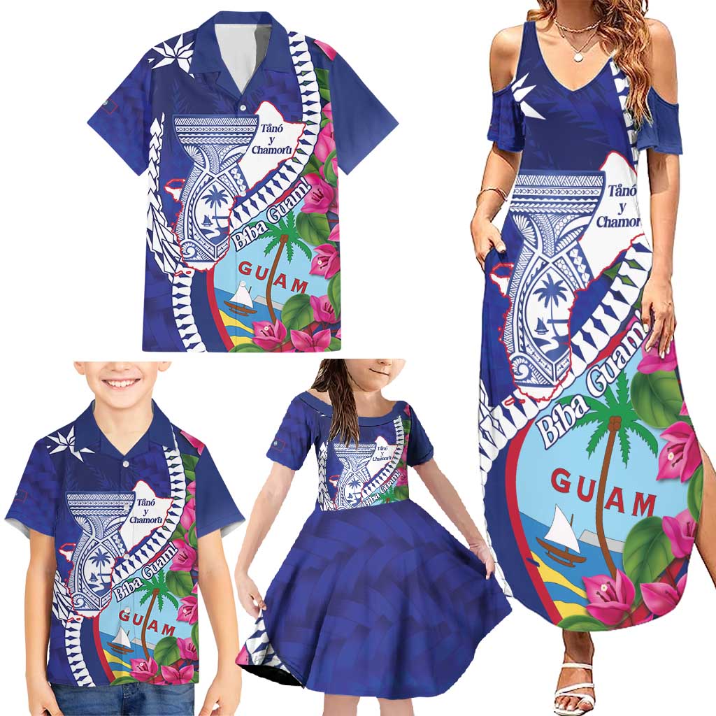 Biba Guam Liberation Day Family Matching Summer Maxi Dress and Hawaiian Shirt Tano y Chamoru Latte Stone Blue