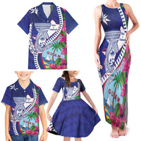 Biba Guam Liberation Day Family Matching Tank Maxi Dress and Hawaiian Shirt Tano y Chamoru Latte Stone Blue LT14 - Polynesian Pride