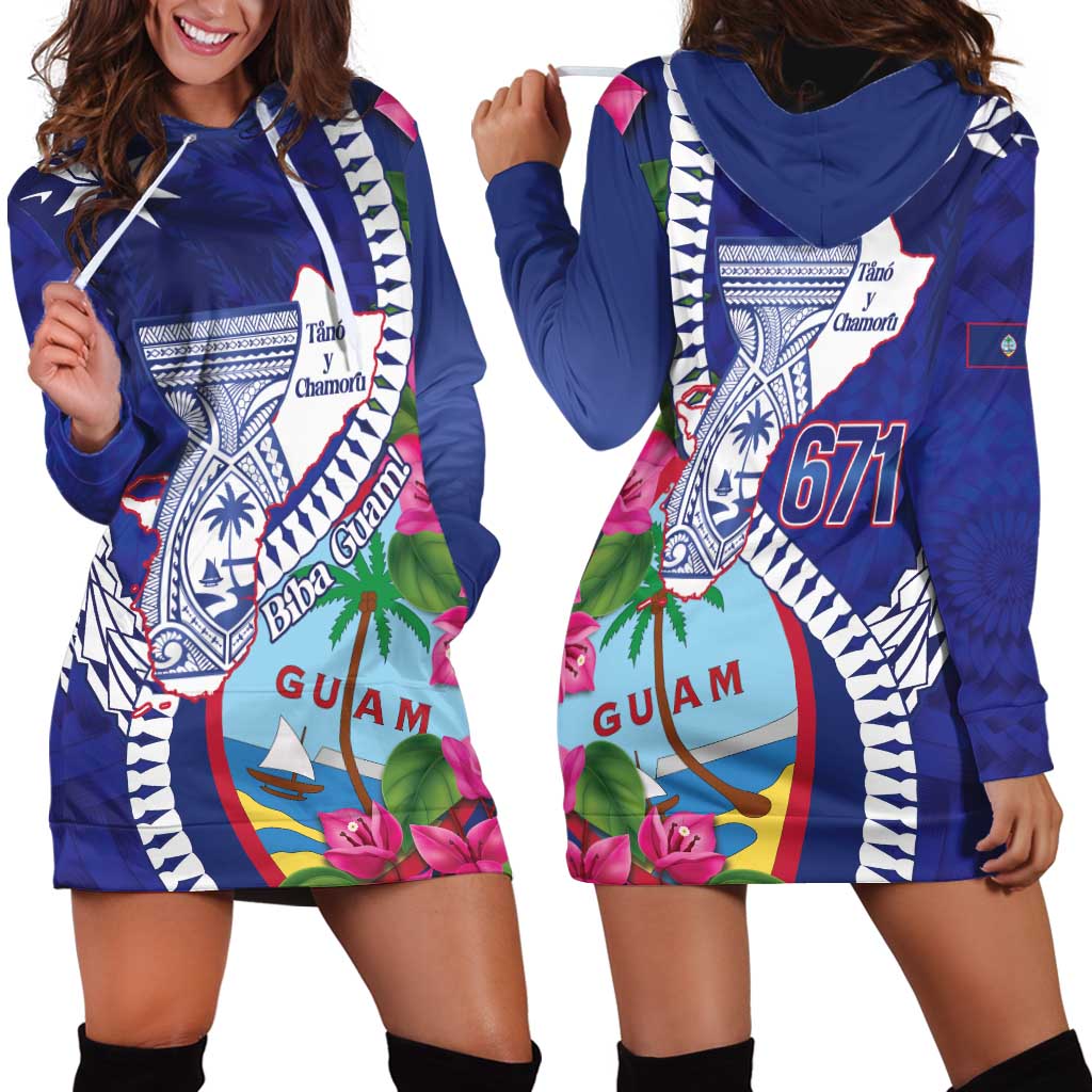 Biba Guam Liberation Day Hoodie Dress Tano y Chamoru Latte Stone Blue