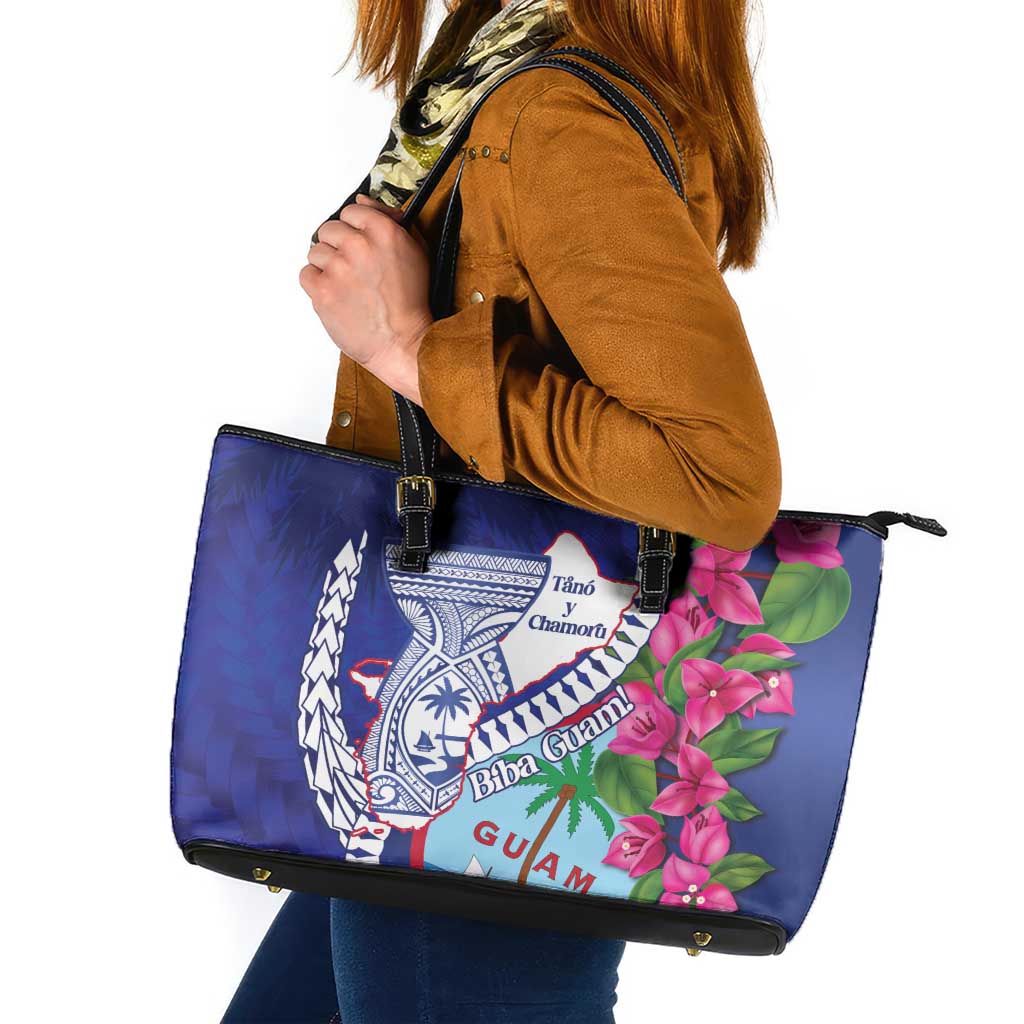 Biba Guam Liberation Day Leather Tote Bag Tano y Chamoru Latte Stone Blue