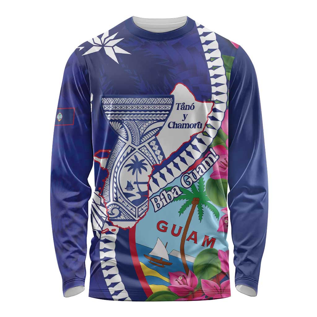 Biba Guam Liberation Day Long Sleeve Shirt Tano y Chamoru Latte Stone Blue
