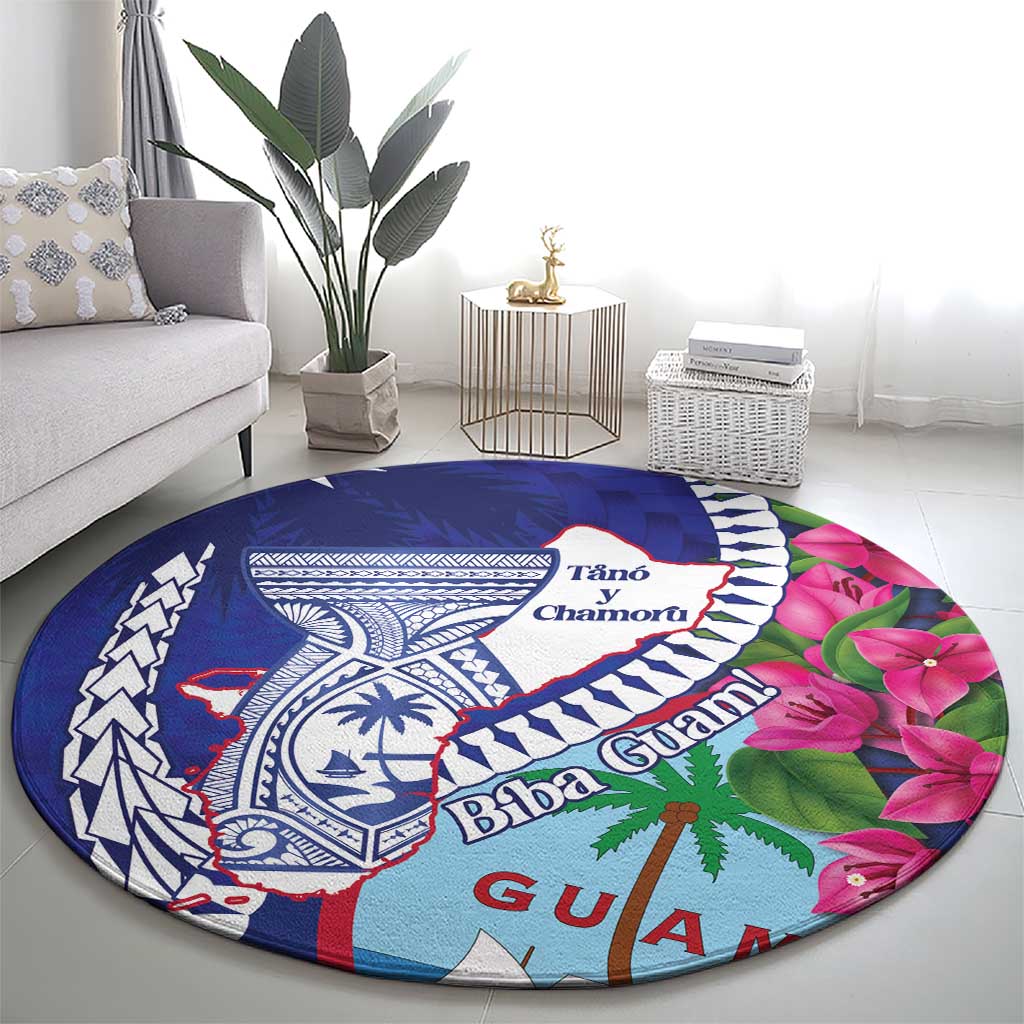 Biba Guam Liberation Day Round Carpet Tano y Chamoru Latte Stone Blue