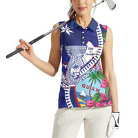 Biba Guam Liberation Day Women Sleeveless Polo Shirt Tano y Chamoru Latte Stone Blue