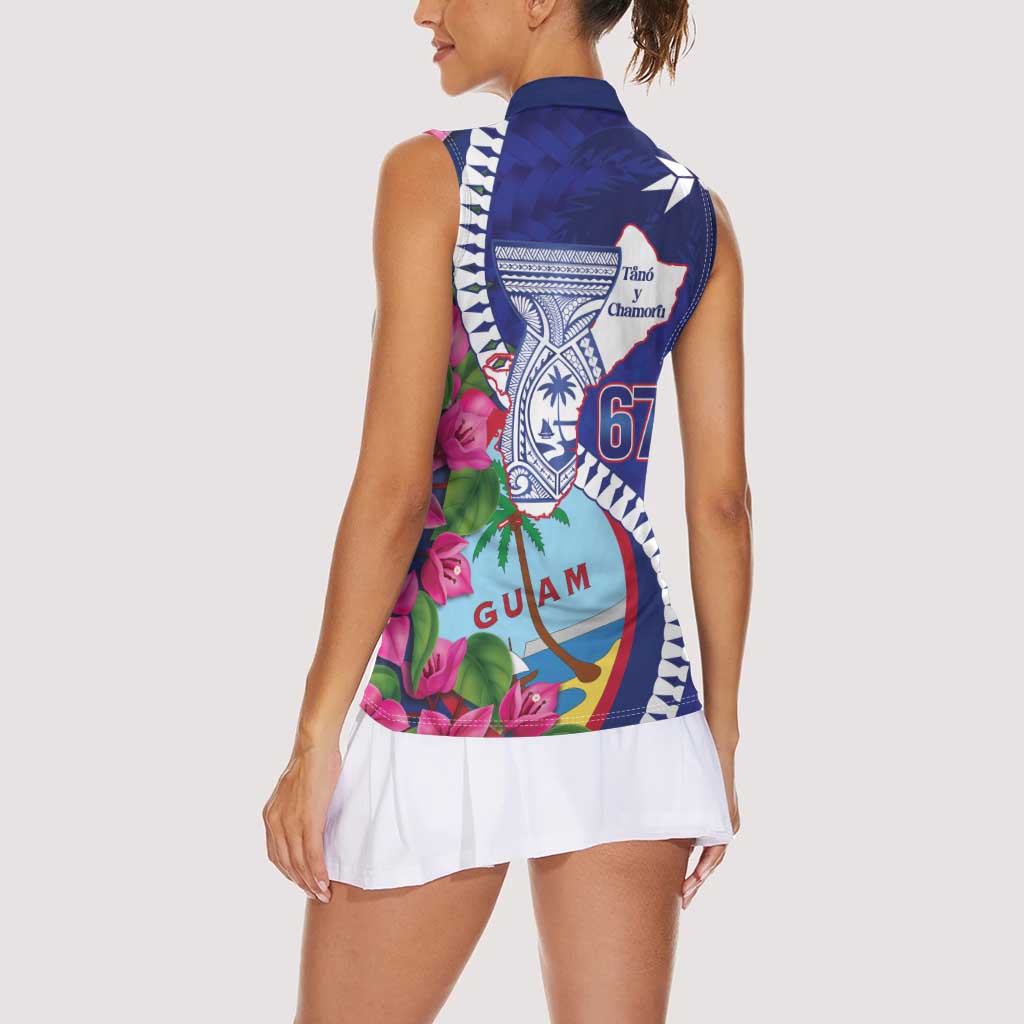 Biba Guam Liberation Day Women Sleeveless Polo Shirt Tano y Chamoru Latte Stone Blue