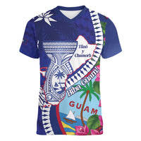Biba Guam Liberation Day Women V-Neck T-Shirt Tano y Chamoru Latte Stone Blue
