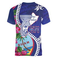 Biba Guam Liberation Day Women V-Neck T-Shirt Tano y Chamoru Latte Stone Blue