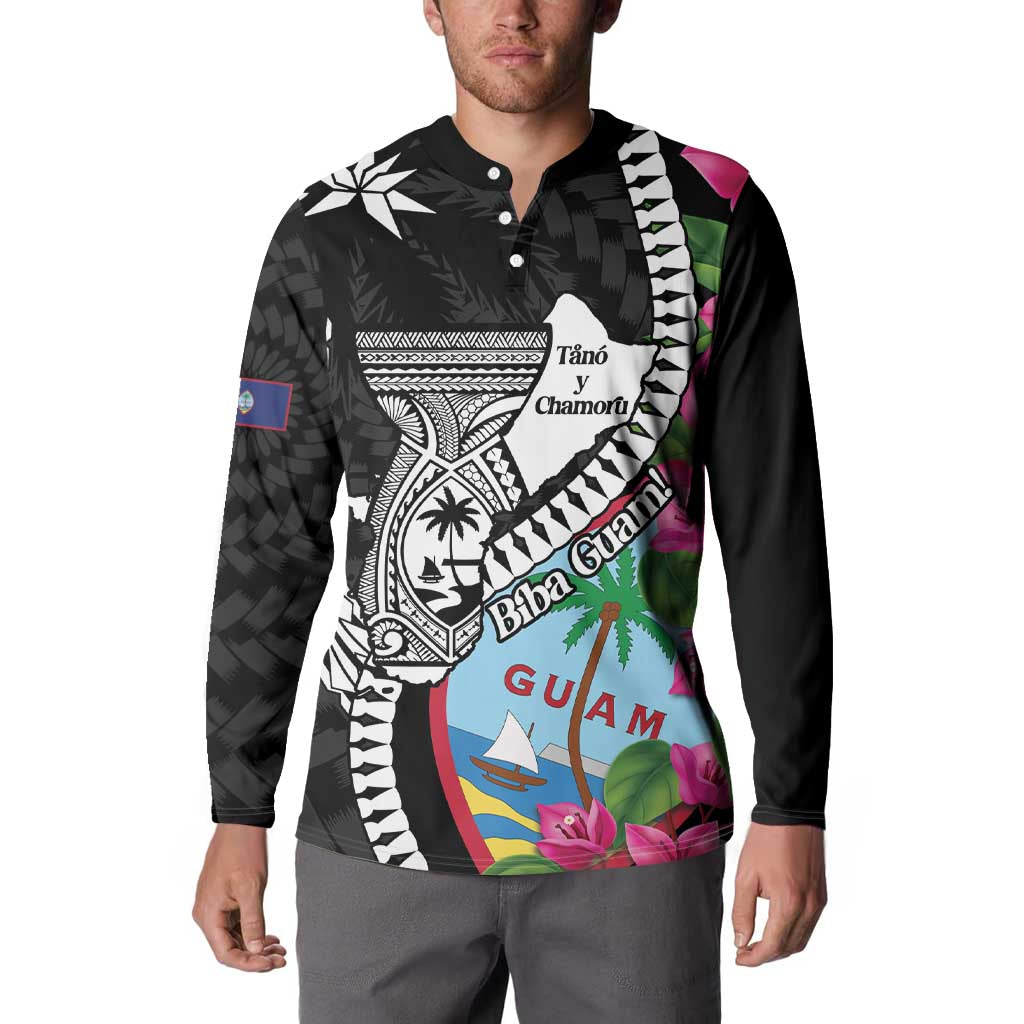 Biba Guam Liberation Day Button Sweatshirt Tano y Chamoru Latte Stone Black