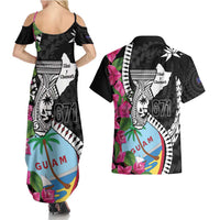 Biba Guam Liberation Day Couples Matching Summer Maxi Dress and Hawaiian Shirt Tano y Chamoru Latte Stone Black