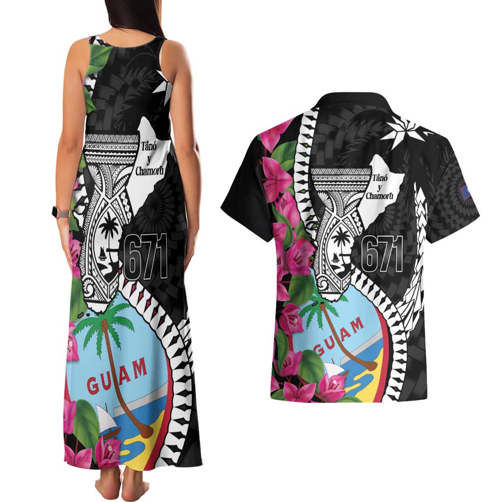 Biba Guam Liberation Day Couples Matching Tank Maxi Dress and Hawaiian Shirt Tano y Chamoru Latte Stone Black