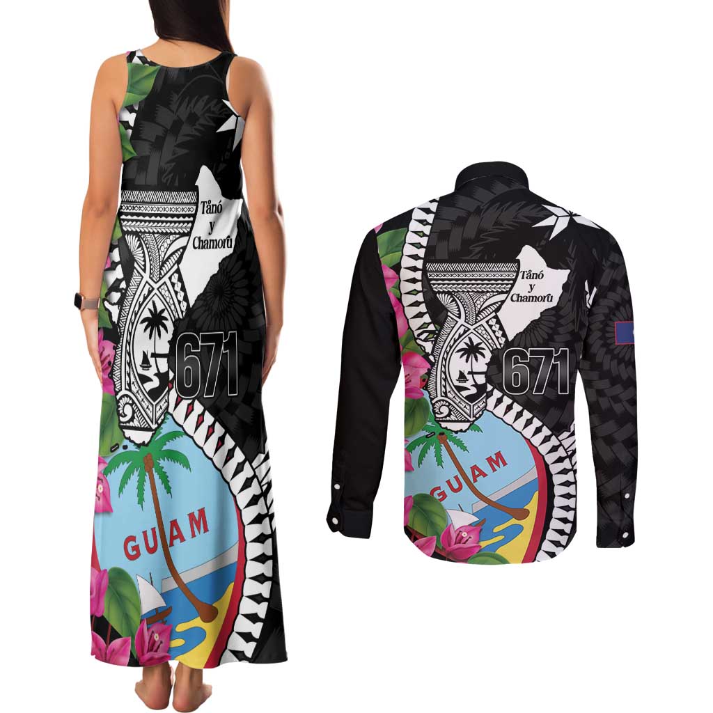Biba Guam Liberation Day Couples Matching Tank Maxi Dress and Long Sleeve Button Shirt Tano y Chamoru Latte Stone Black