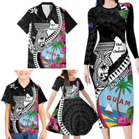Biba Guam Liberation Day Family Matching Long Sleeve Bodycon Dress and Hawaiian Shirt Tano y Chamoru Latte Stone Black LT14 - Polynesian Pride