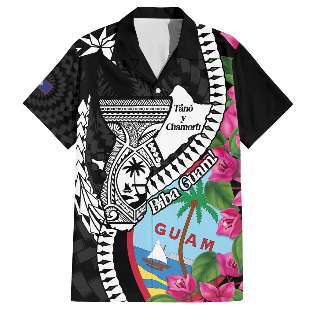 Biba Guam Liberation Day Family Matching Long Sleeve Bodycon Dress and Hawaiian Shirt Tano y Chamoru Latte Stone Black LT14 Dad's Shirt - Short Sleeve Black - Polynesian Pride
