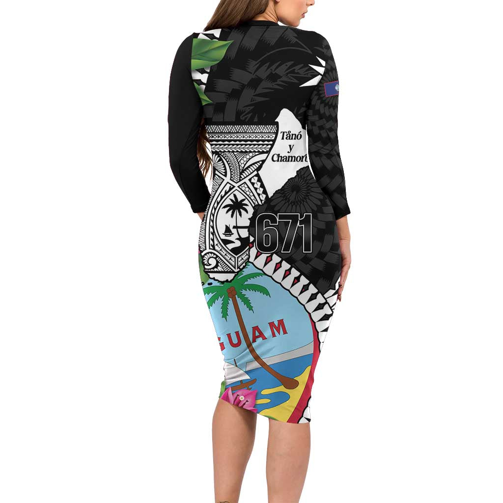 Biba Guam Liberation Day Family Matching Long Sleeve Bodycon Dress and Hawaiian Shirt Tano y Chamoru Latte Stone Black LT14 - Polynesian Pride