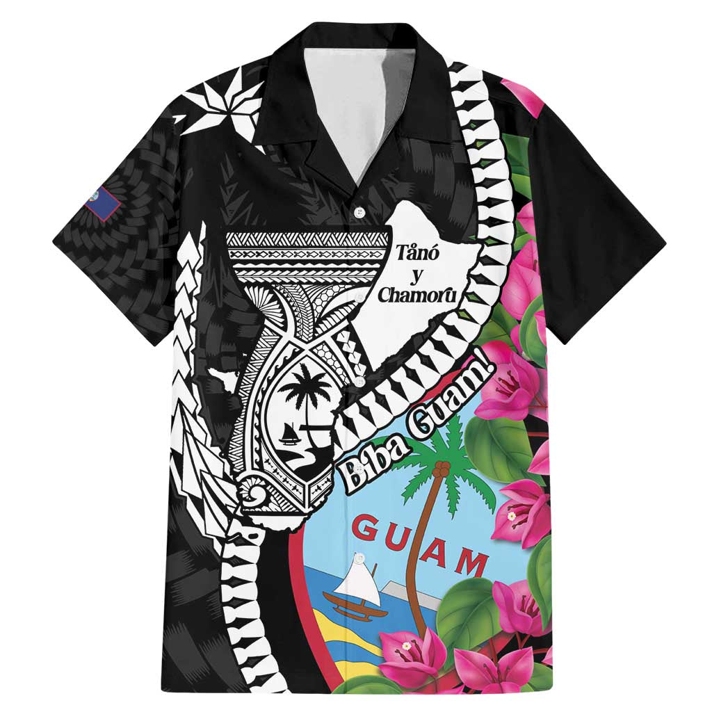 Biba Guam Liberation Day Family Matching Mermaid Dress and Hawaiian Shirt Tano y Chamoru Latte Stone Black LT14 Dad's Shirt - Short Sleeve Black - Polynesian Pride