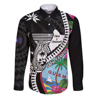 Biba Guam Liberation Day Family Matching Mermaid Dress and Hawaiian Shirt Tano y Chamoru Latte Stone Black LT14 Dad's Shirt - Long Sleeve Black - Polynesian Pride