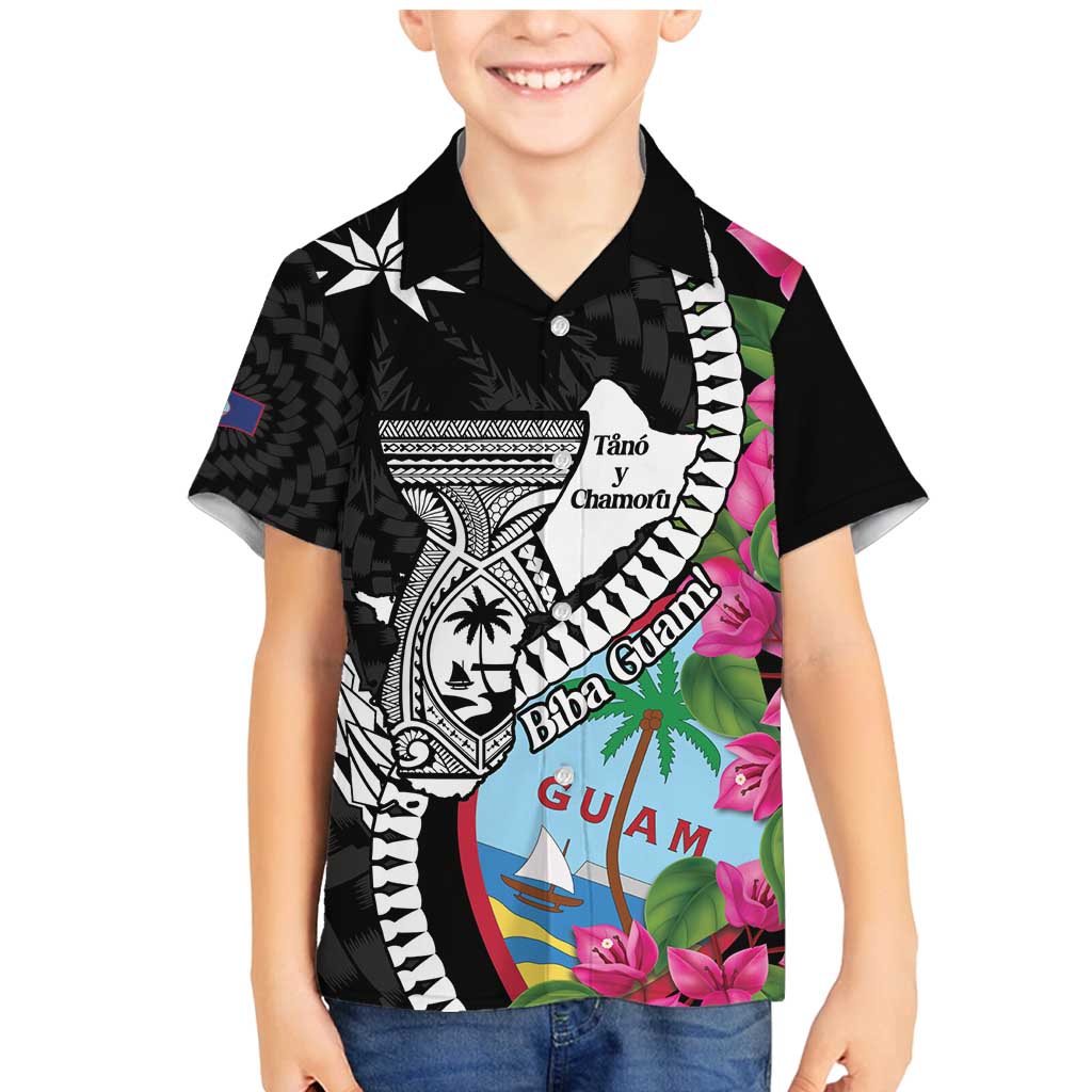 Biba Guam Liberation Day Family Matching Mermaid Dress and Hawaiian Shirt Tano y Chamoru Latte Stone Black LT14 Son's Shirt Black - Polynesian Pride