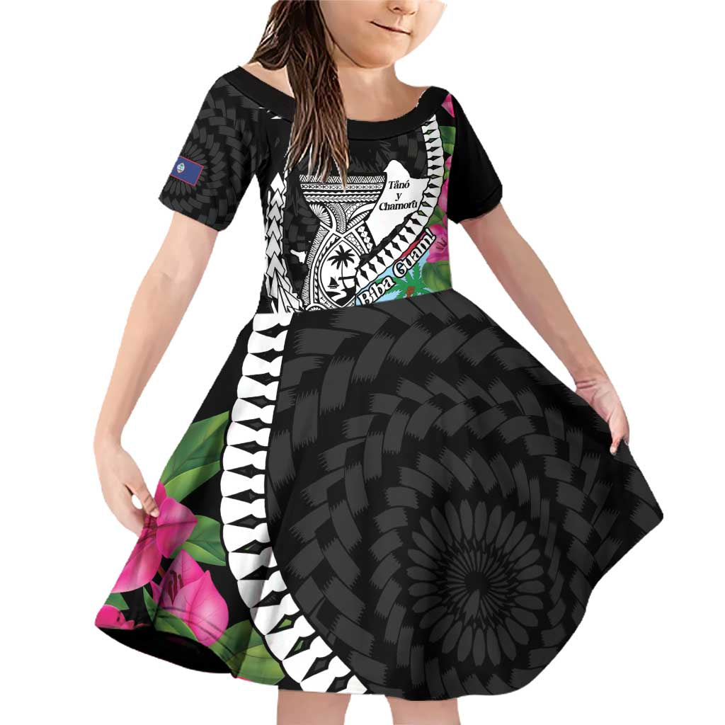 Biba Guam Liberation Day Family Matching Off Shoulder Short Dress and Hawaiian Shirt Tano y Chamoru Latte Stone Black