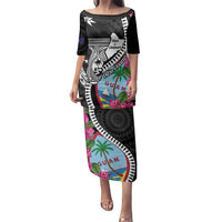 Biba Guam Liberation Day Family Matching Puletasi and Hawaiian Shirt Tano y Chamoru Latte Stone Black