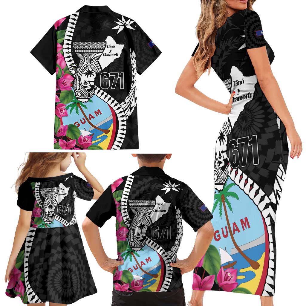 Biba Guam Liberation Day Family Matching Short Sleeve Bodycon Dress and Hawaiian Shirt Tano y Chamoru Latte Stone Black LT14 - Polynesian Pride