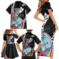 Biba Guam Liberation Day Family Matching Short Sleeve Bodycon Dress and Hawaiian Shirt Tano y Chamoru Latte Stone Black LT14 - Polynesian Pride