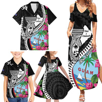 Biba Guam Liberation Day Family Matching Summer Maxi Dress and Hawaiian Shirt Tano y Chamoru Latte Stone Black