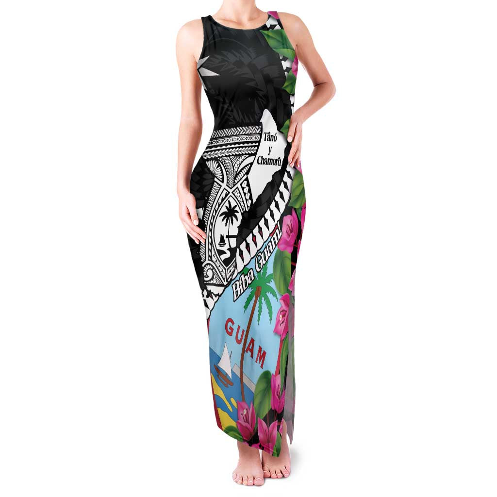 Biba Guam Liberation Day Family Matching Tank Maxi Dress and Hawaiian Shirt Tano y Chamoru Latte Stone Black LT14 Mom's Dress Black - Polynesian Pride