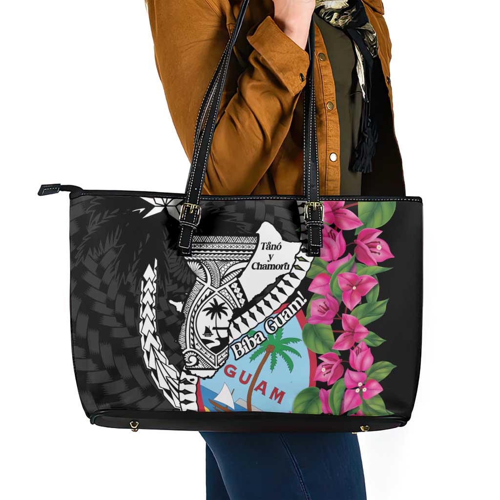 Biba Guam Liberation Day Leather Tote Bag Tano y Chamoru Latte Stone Black