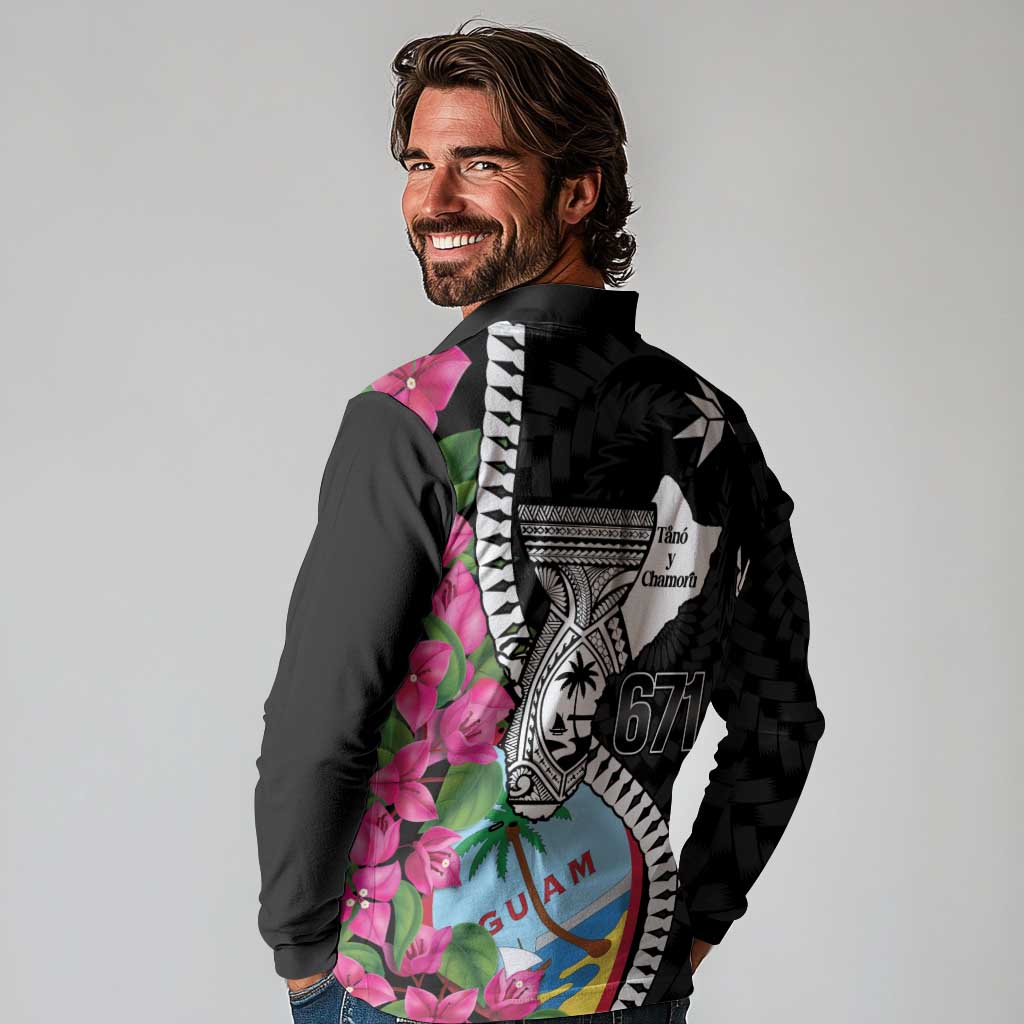 Biba Guam Liberation Day Long Sleeve Polo Shirt Tano y Chamoru Latte Stone Black