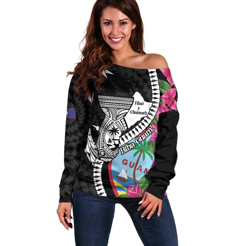 Biba Guam Liberation Day Off Shoulder Sweater Tano y Chamoru Latte Stone Black