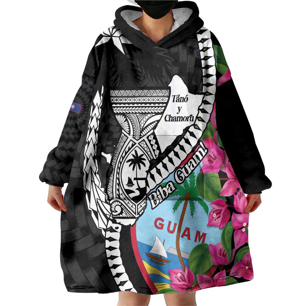 Biba Guam Liberation Day Wearable Blanket Hoodie Tano y Chamoru Latte Stone Black