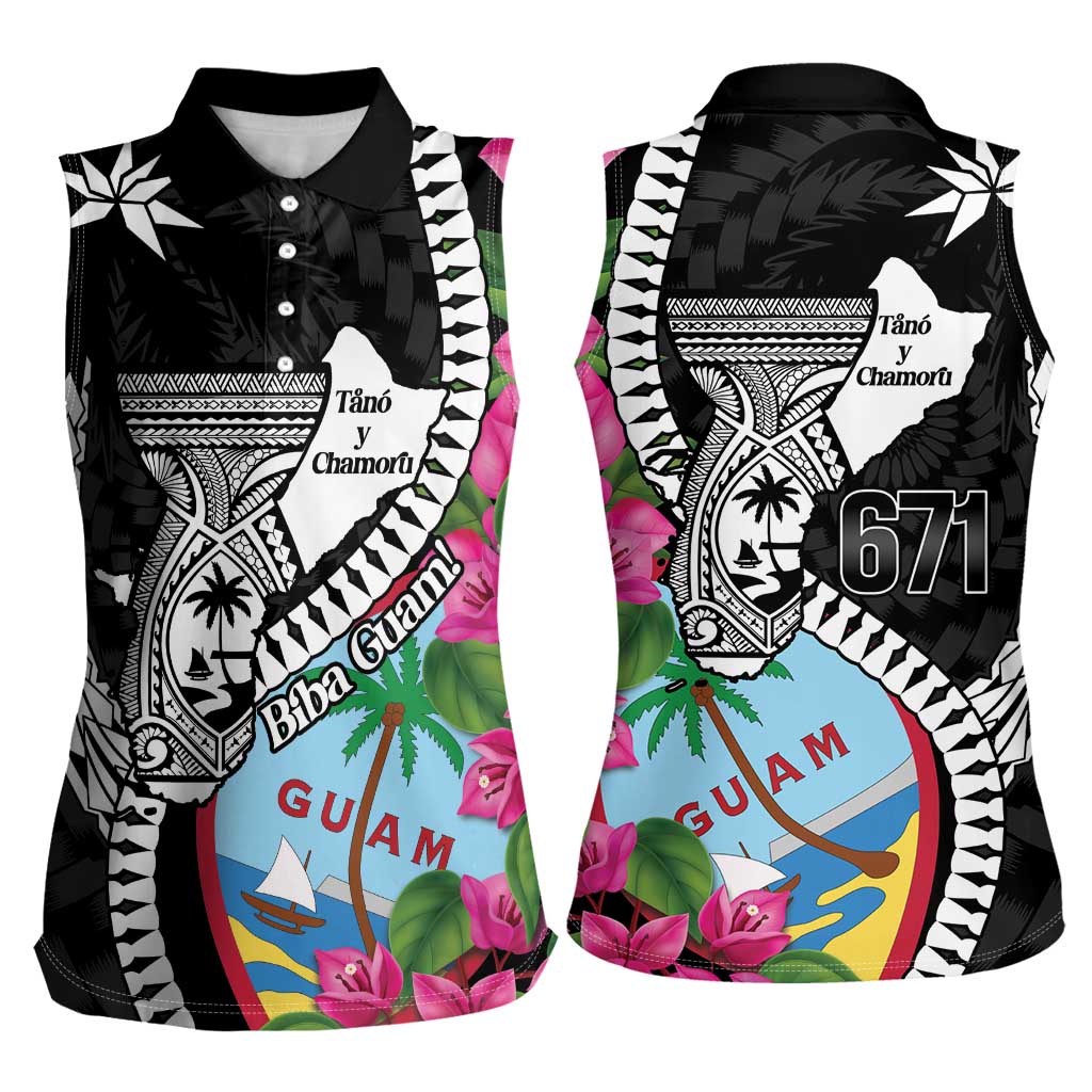 Biba Guam Liberation Day Women Sleeveless Polo Shirt Tano y Chamoru Latte Stone Black