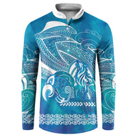 Kuri Dog Waka New Zealand Matariki Button Sweatshirt Ocean Sharks Maori Tattoo