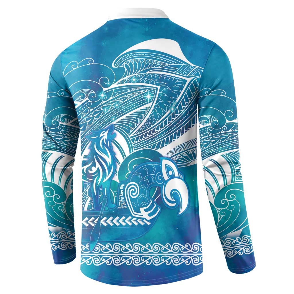 Kuri Dog Waka New Zealand Matariki Button Sweatshirt Ocean Sharks Maori Tattoo