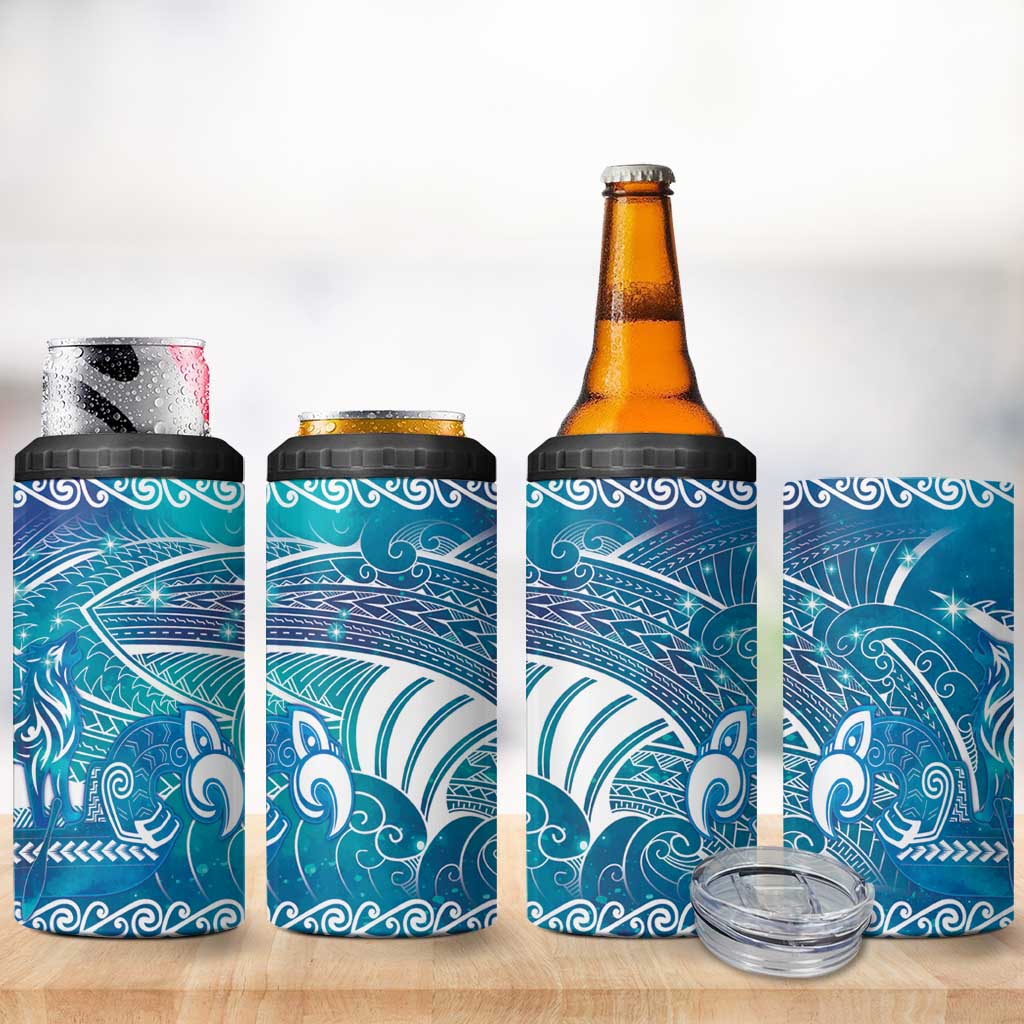 Kuri Dog Waka New Zealand Matariki 4 in 1 Can Cooler Tumbler Ocean Sharks Maori Tattoo LT14 - Polynesian Pride